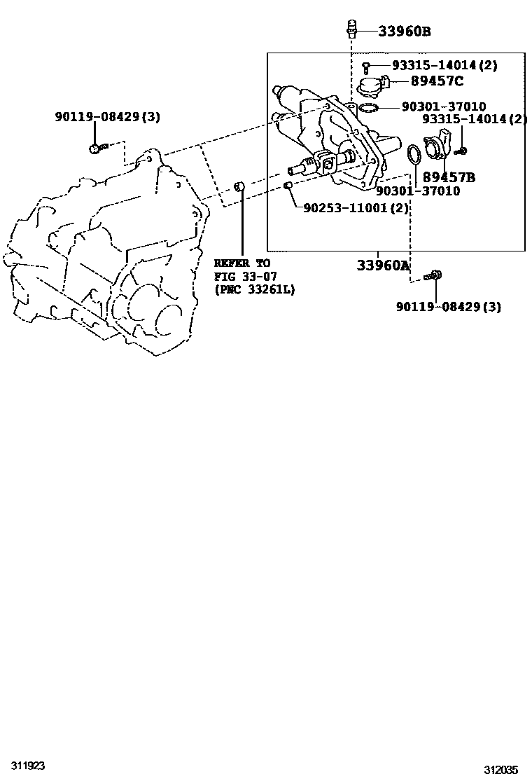 Toyota COROLLA 泵和执行器、顺序变速器或多模式手动传动桥 EPC diagram — 312035