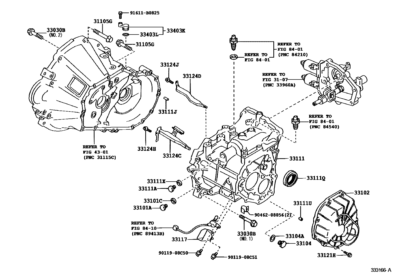 Toyota COROLLA 离合器壳和变速器壳(MTM) EPC diagram — 333166A