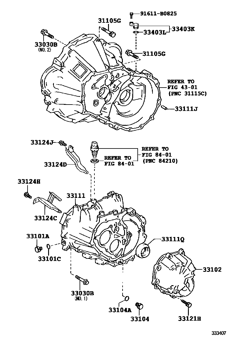 Toyota COROLLA 离合器壳和变速器壳(MTM) EPC diagram — 333407