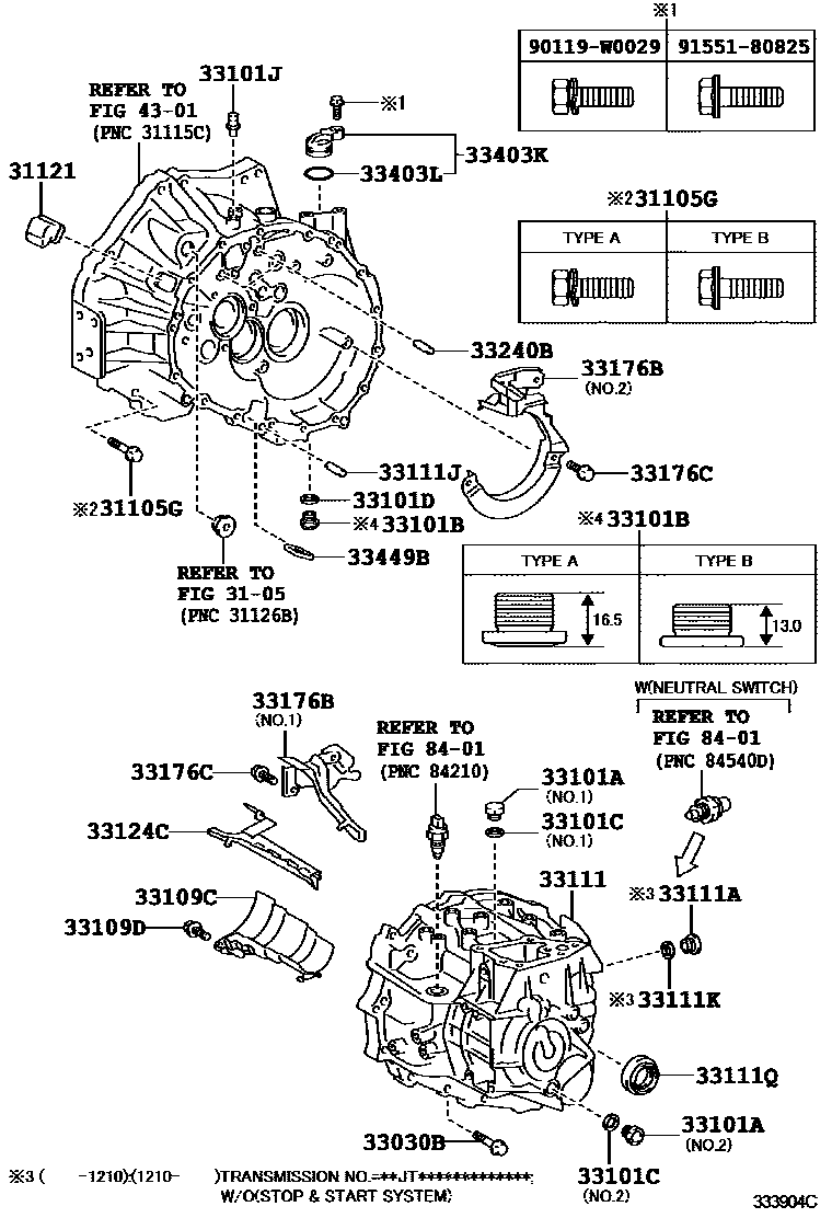Toyota COROLLA 离合器壳和变速器壳(MTM) EPC diagram — 333904C