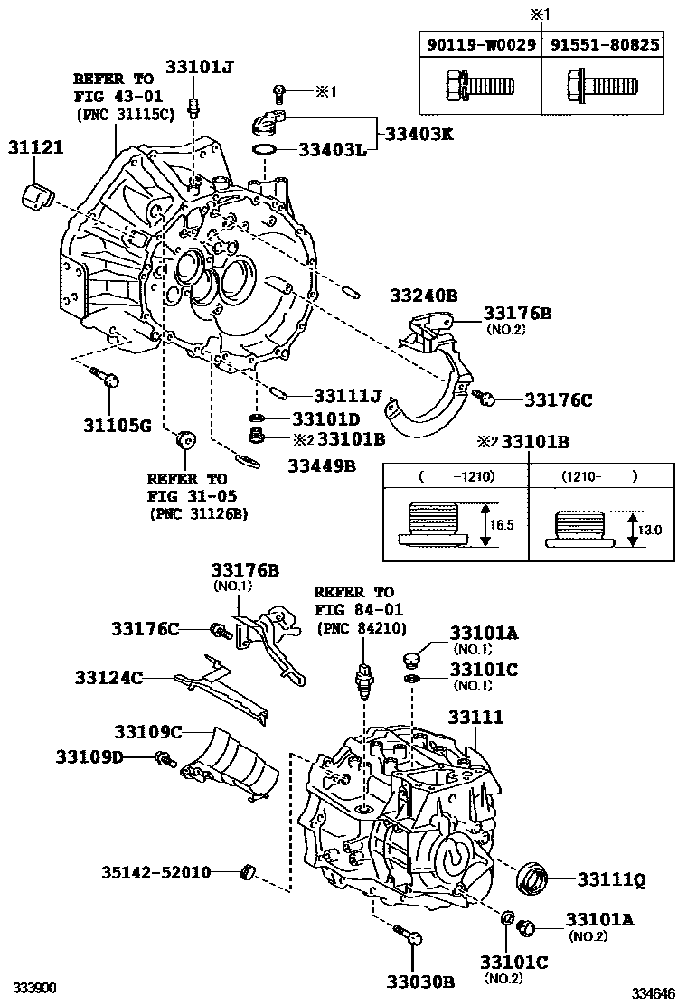 Toyota COROLLA 离合器壳和变速器壳(MTM) EPC diagram — 334646