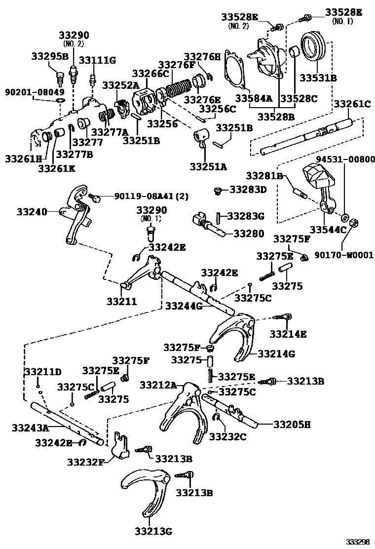 Toyota COROLLA 换档拨叉和换档杆轴(MTM) EPC diagram — 333298