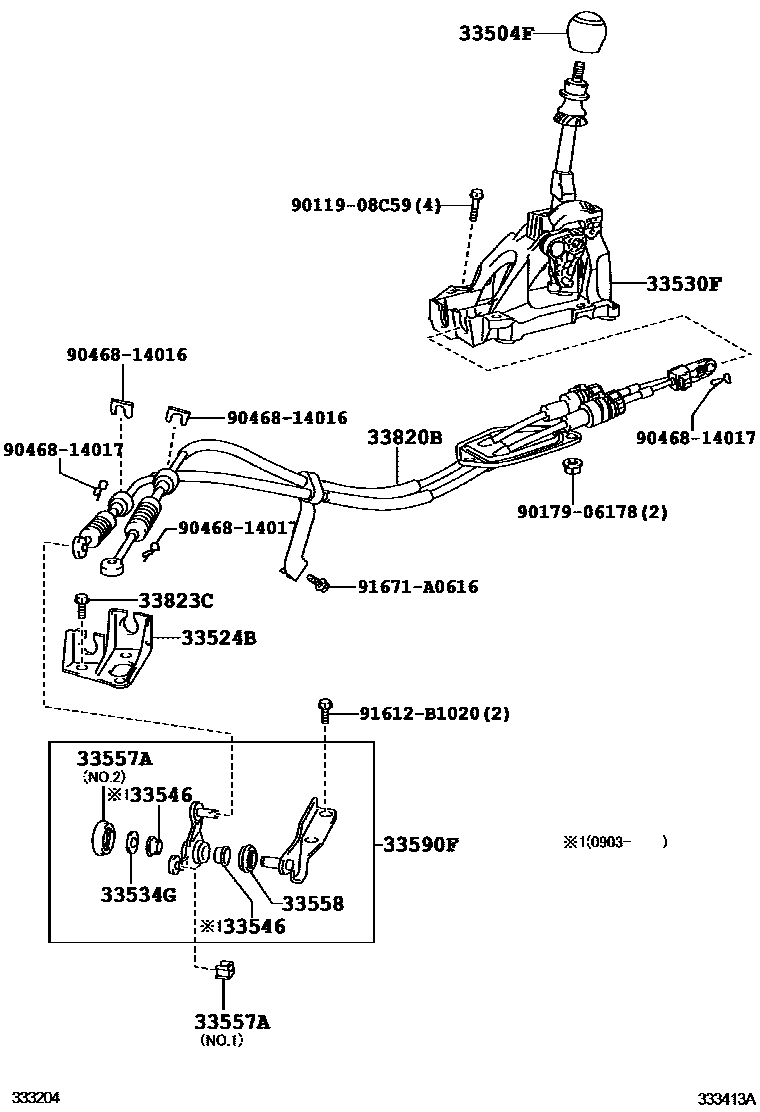 Toyota COROLLA Shift Lever & Retainer EPC diagram — 333413A
