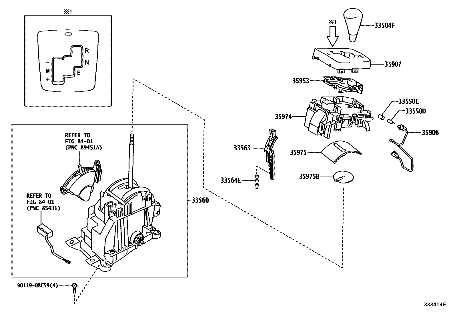 Toyota COROLLA Shift Lever & Retainer EPC diagram — 333414E