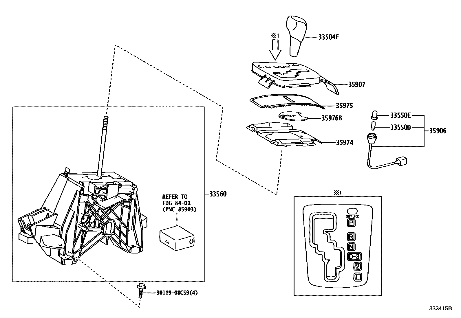 Toyota COROLLA Shift Lever & Retainer EPC diagram — 333415B