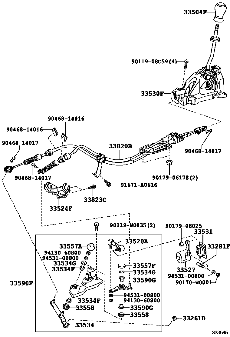 Toyota COROLLA Shift Lever & Retainer EPC diagram — 333545
