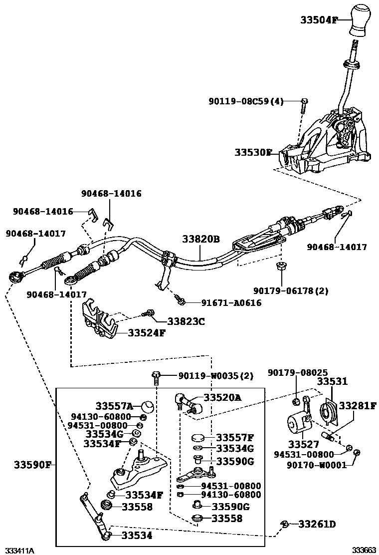 Toyota COROLLA Shift Lever & Retainer EPC diagram — 333663