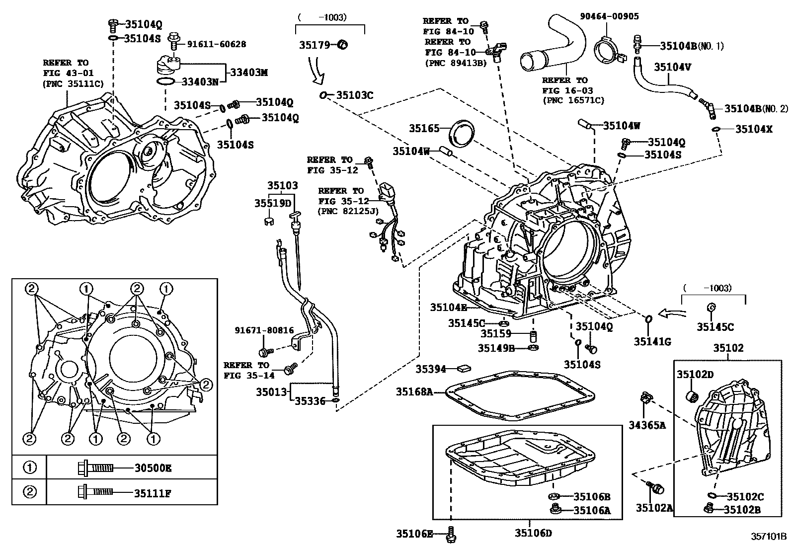 Toyota COROLLA 变速器壳和油底壳(ATM) EPC diagram — 357101B