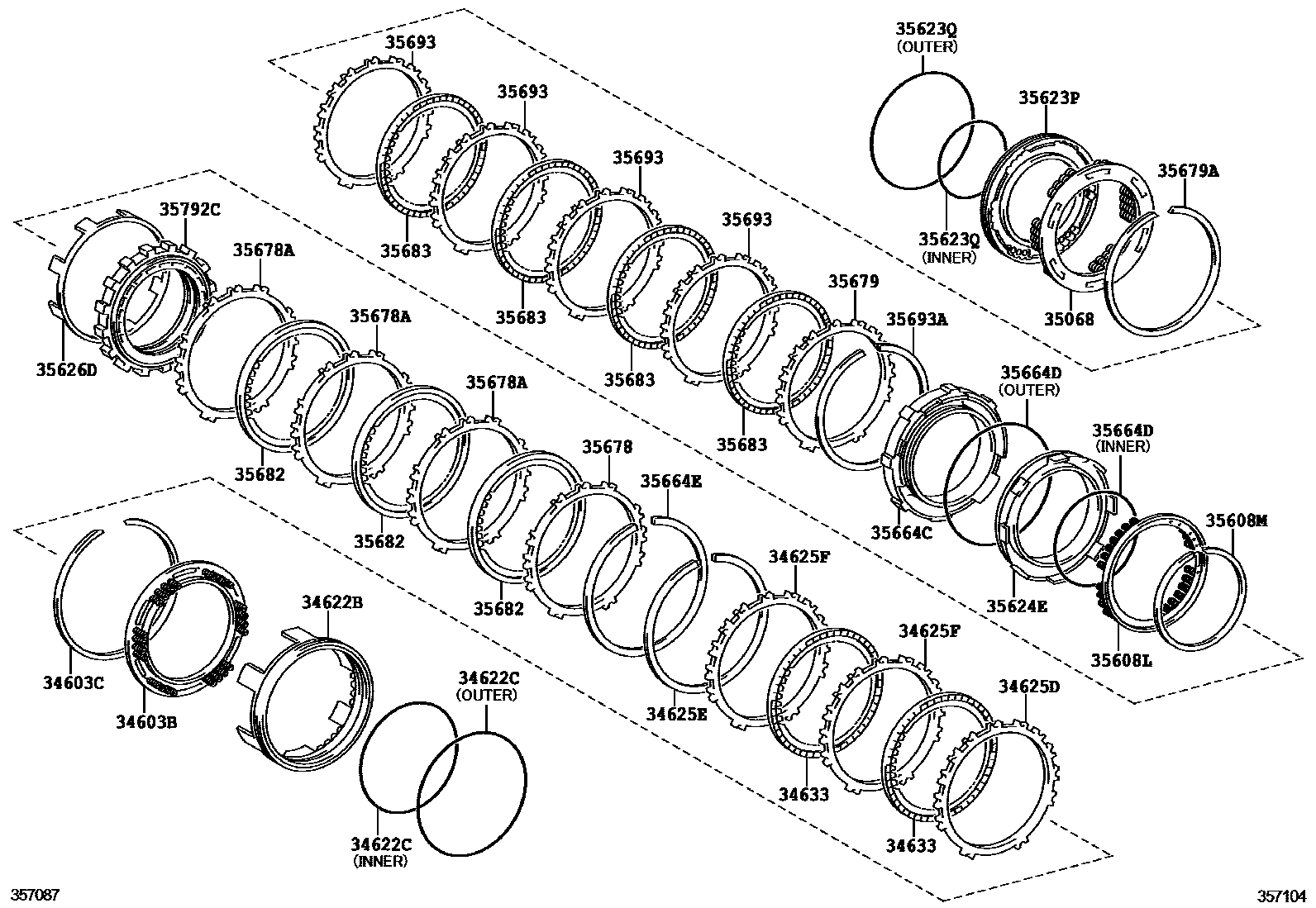 Toyota COROLLA 3号制动器、一档和倒档制动器(ATM) EPC diagram — 357104