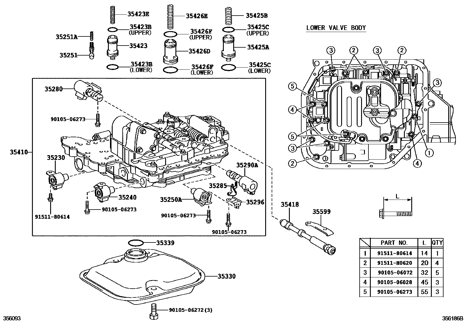 Toyota COROLLA 阀体和滤油网(ATM) EPC diagram — 356186B