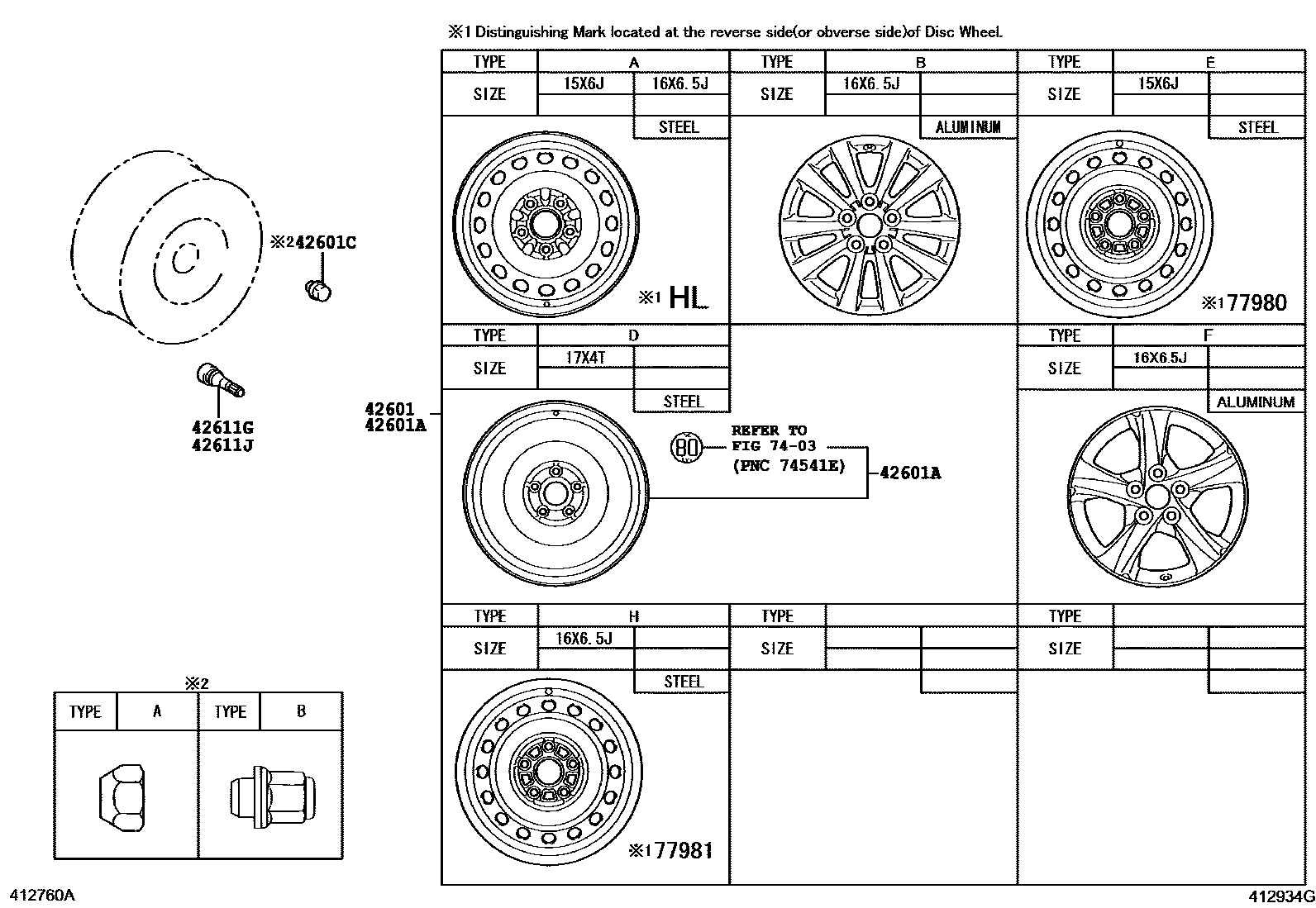 Toyota COROLLA 车轮和车轮盖 EPC diagram — 412934G
