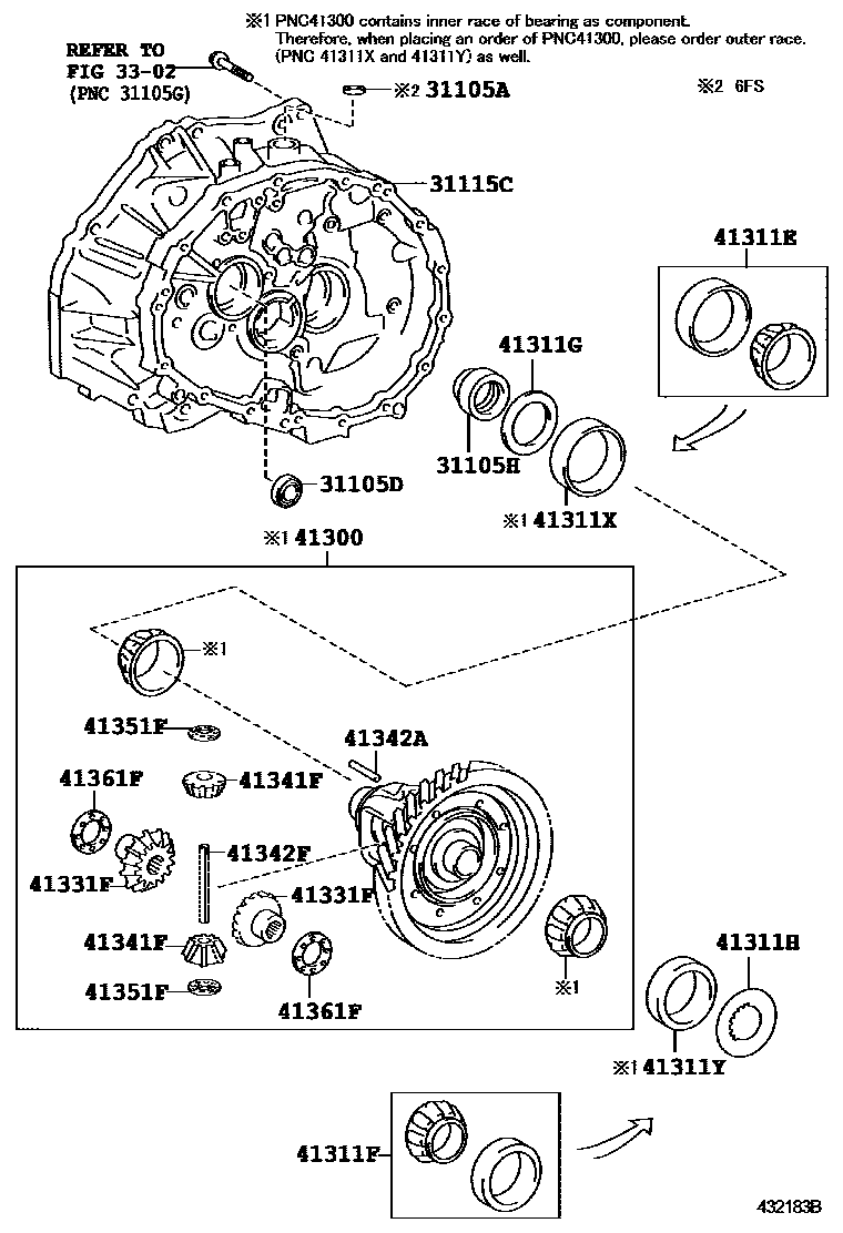 Toyota COROLLA 前桥壳和差速器 EPC diagram — 432183B