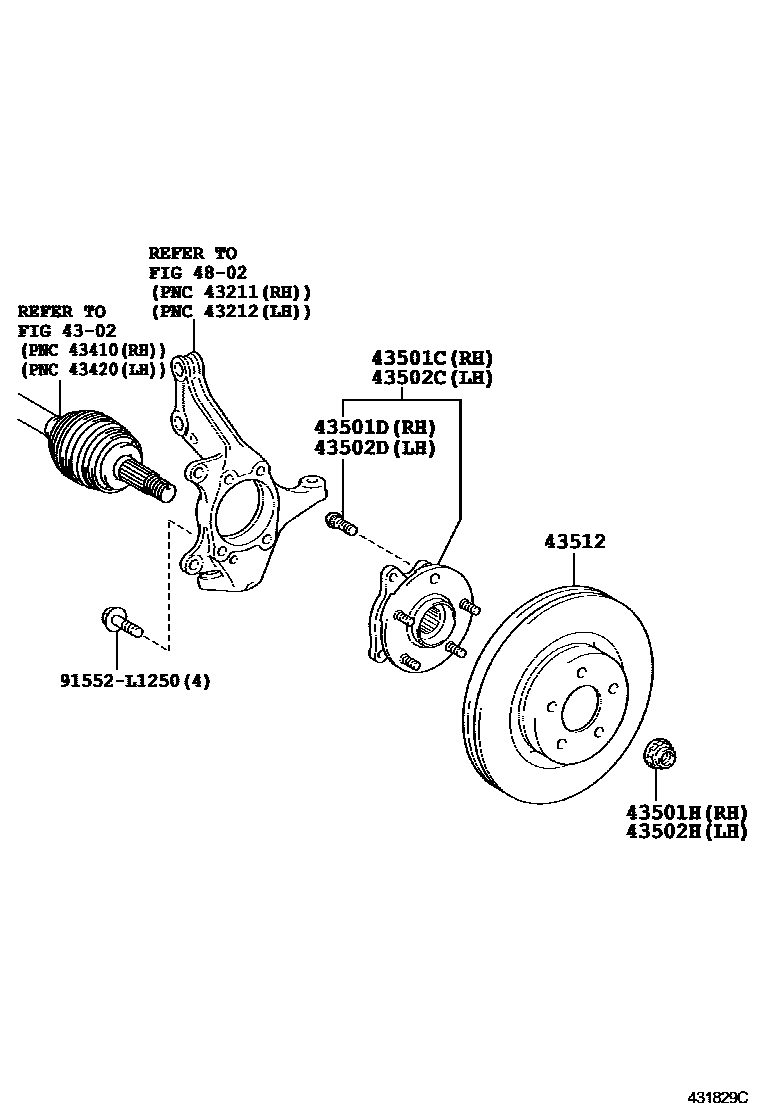 Toyota COROLLA Front Axle Hub EPC diagram — 431829C