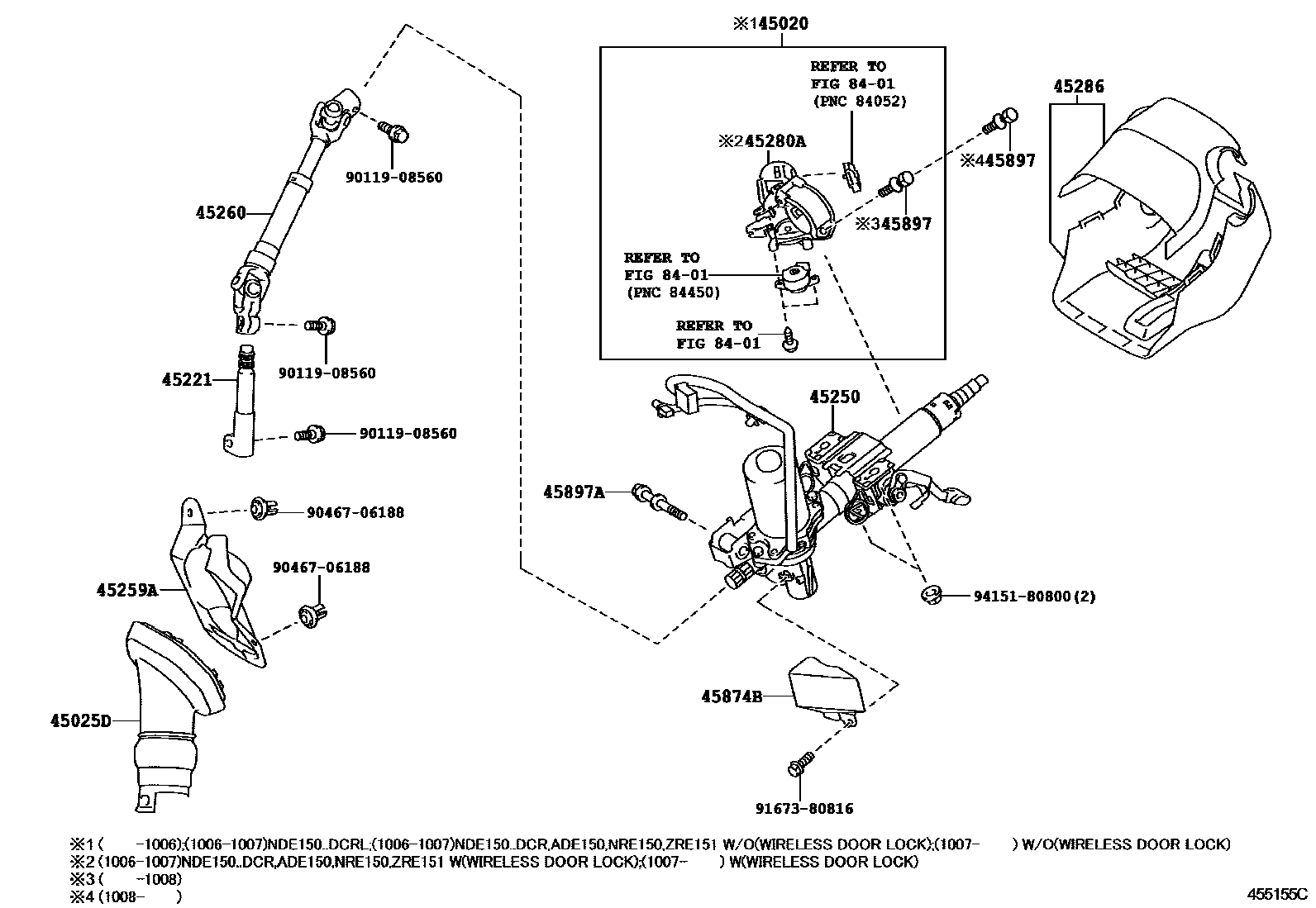 Toyota COROLLA Steering Column & Shaft EPC diagram — 455155C