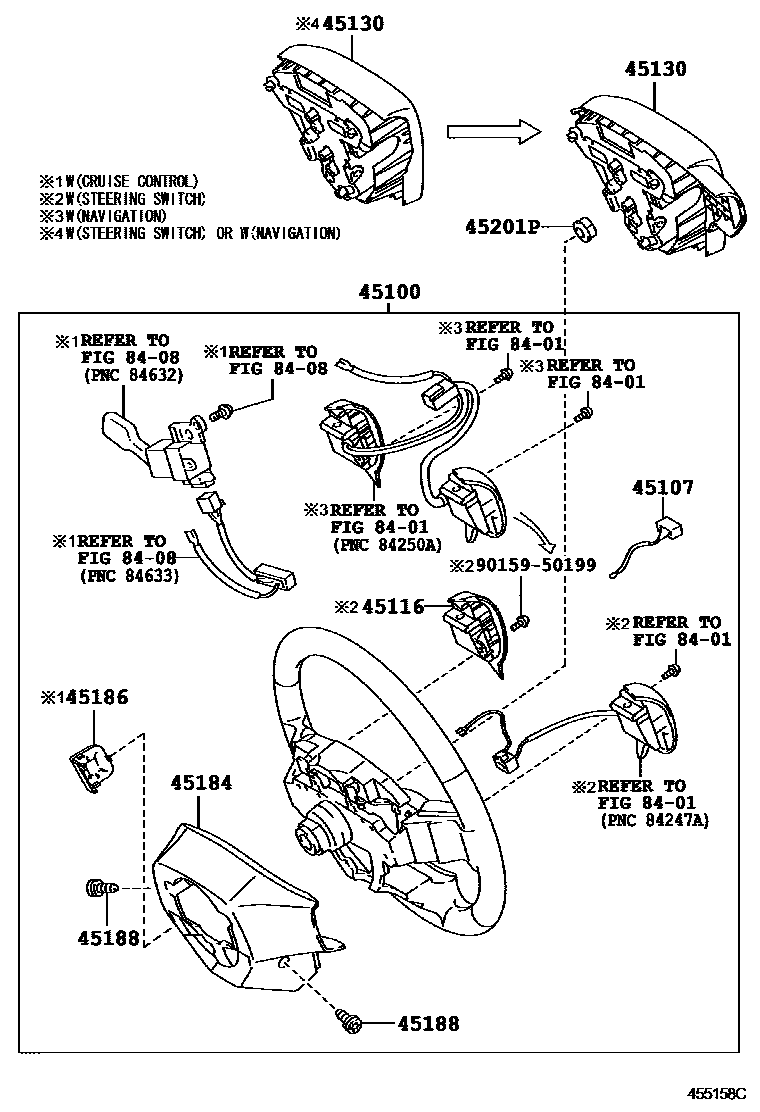 Toyota COROLLA Steering Wheel EPC diagram — 455158C