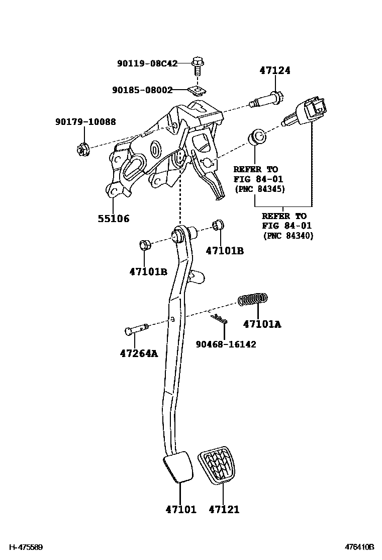 Toyota COROLLA Brake Pedal & Bracket EPC diagram — 476410B