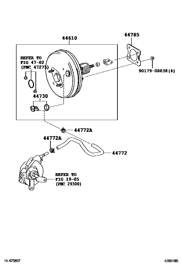 Toyota COROLLA 制动助力器和真空管 EPC diagram — 476019B