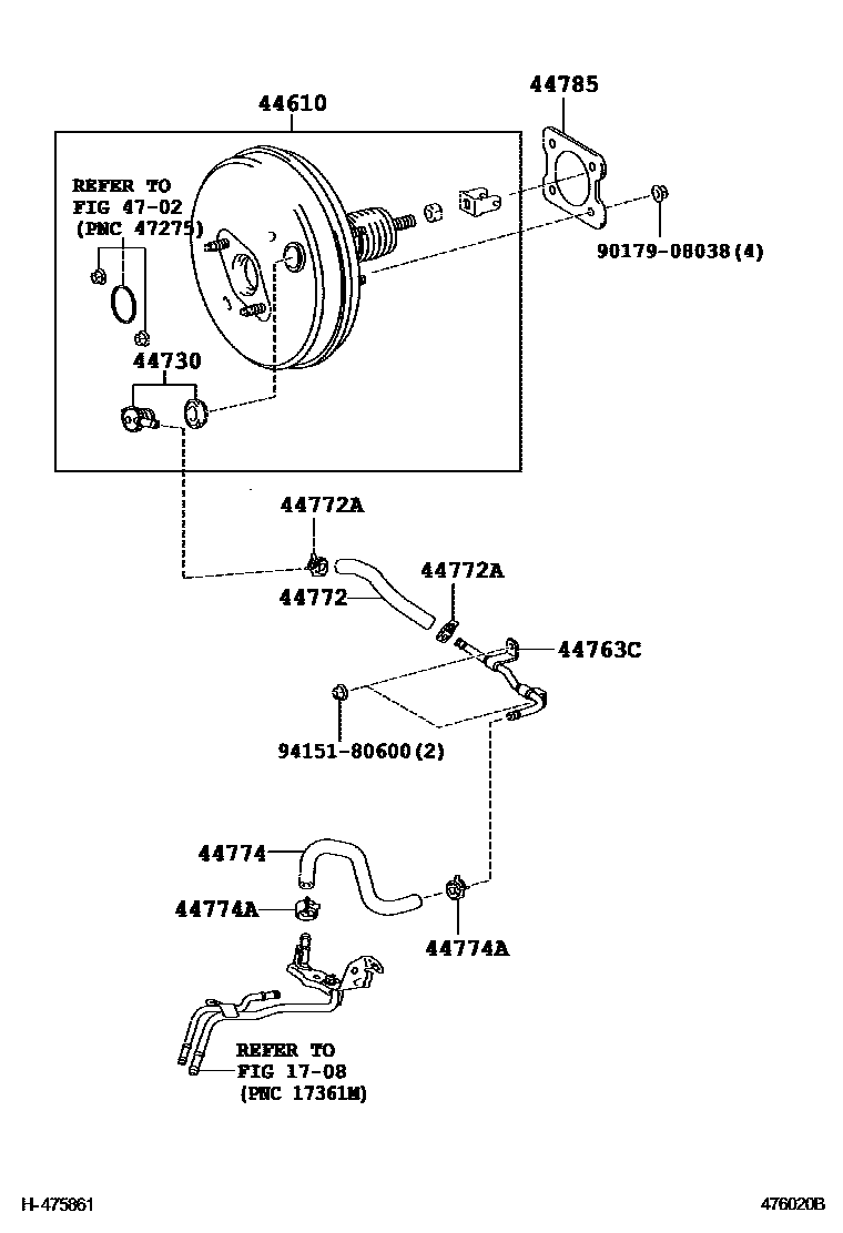 Toyota COROLLA 制动助力器和真空管 EPC diagram — 476020B