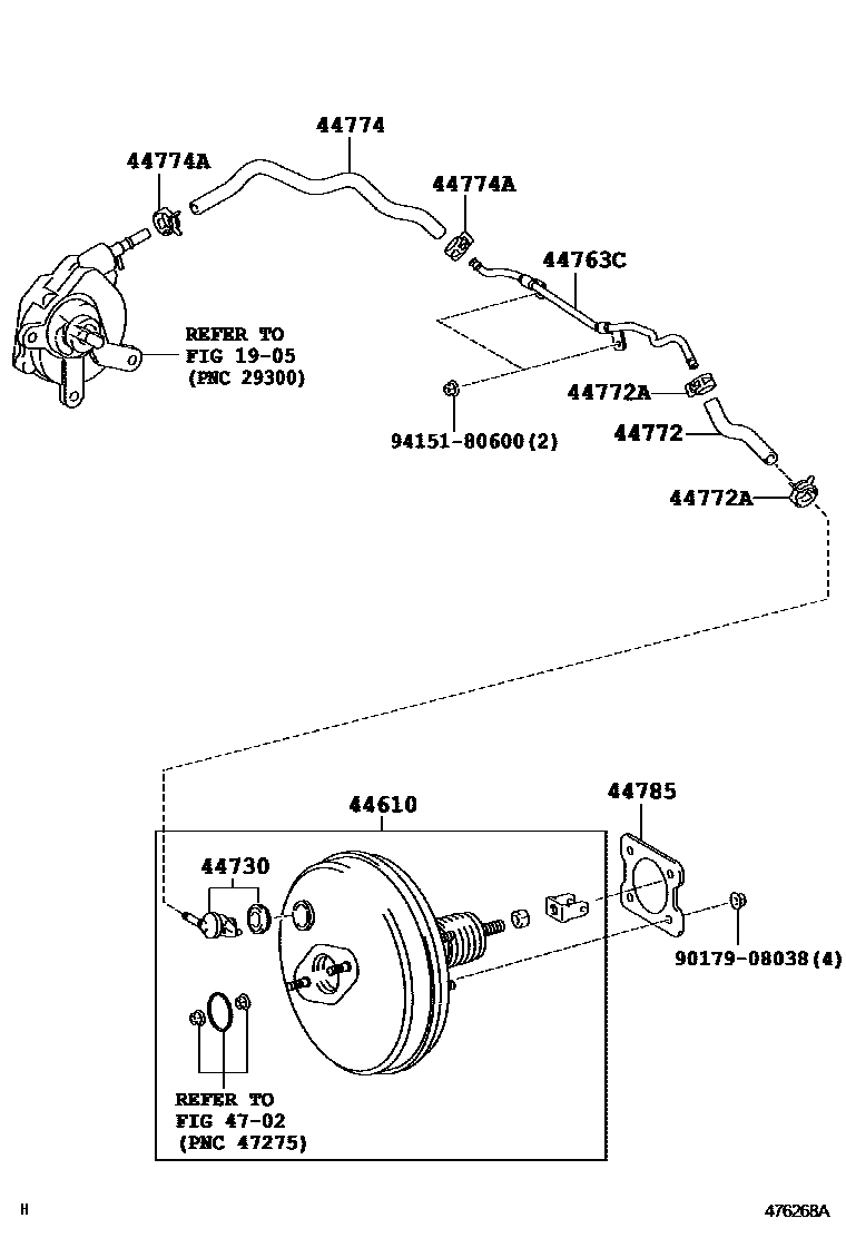 Toyota COROLLA 制动助力器和真空管 EPC diagram — 476268A