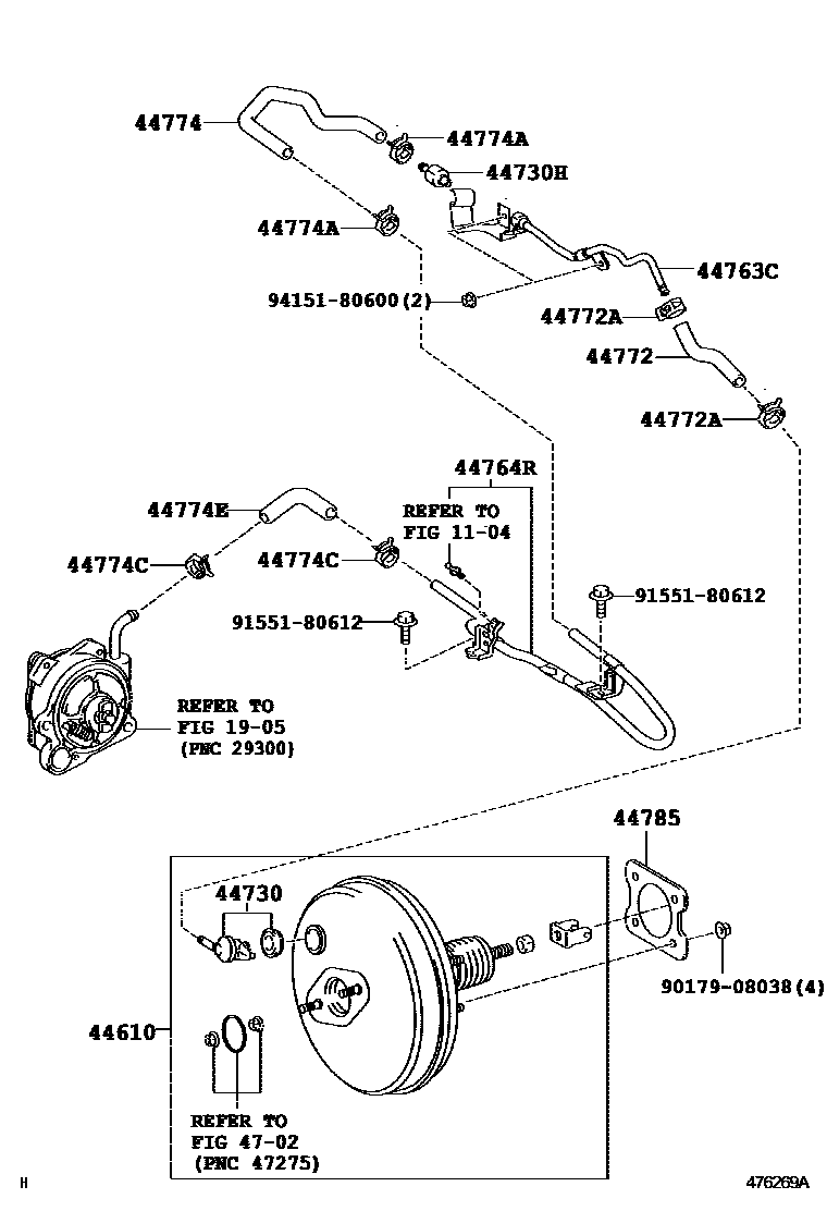 Toyota COROLLA 制动助力器和真空管 EPC diagram — 476269A