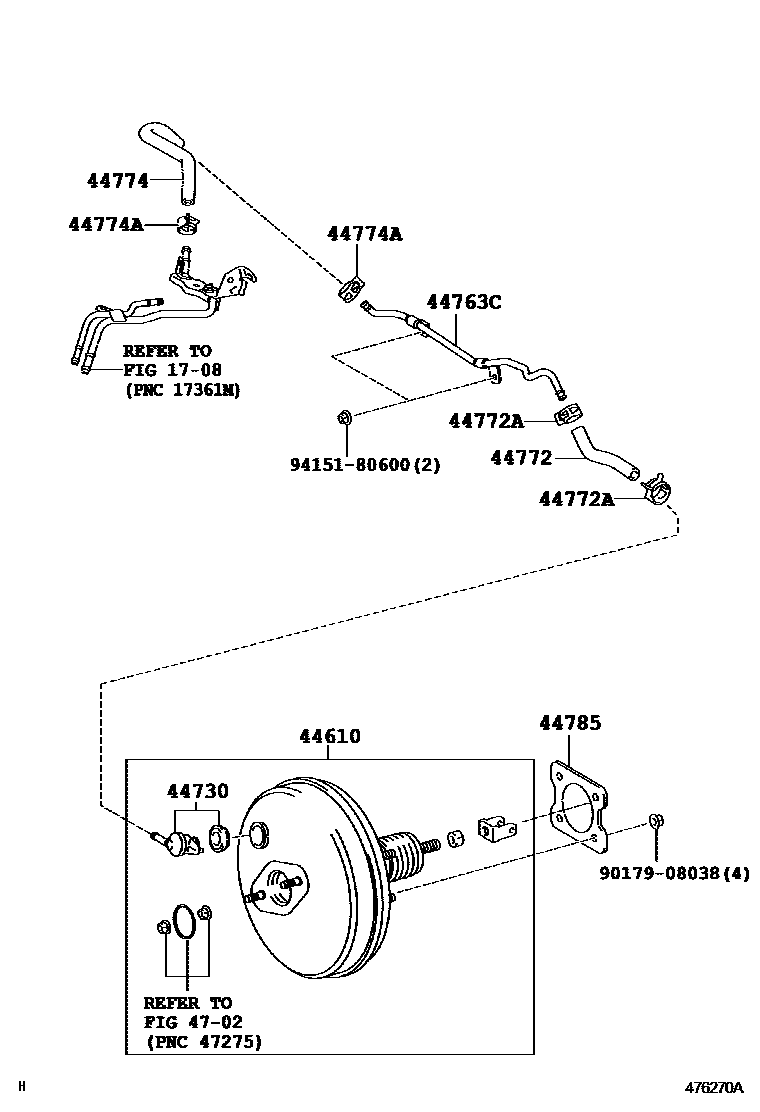Toyota COROLLA 制动助力器和真空管 EPC diagram — 476270A
