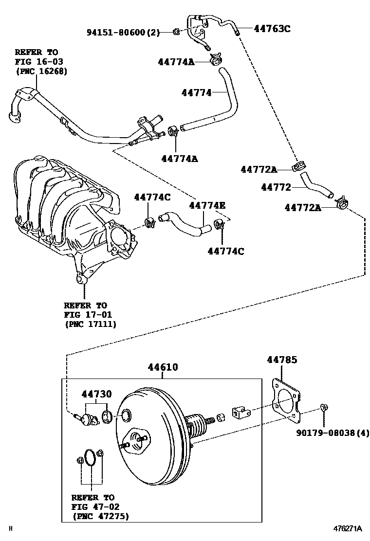 Toyota COROLLA 制动助力器和真空管 EPC diagram — 476271A