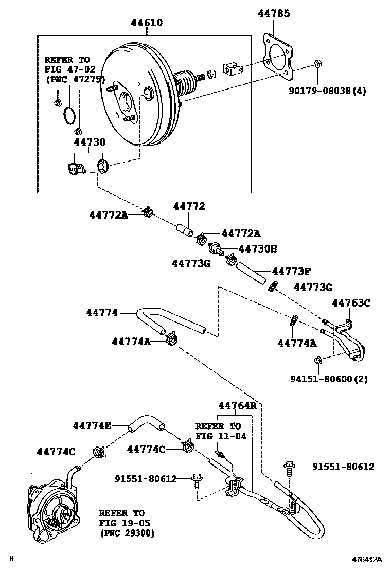 Toyota COROLLA 制动助力器和真空管 EPC diagram — 476412A