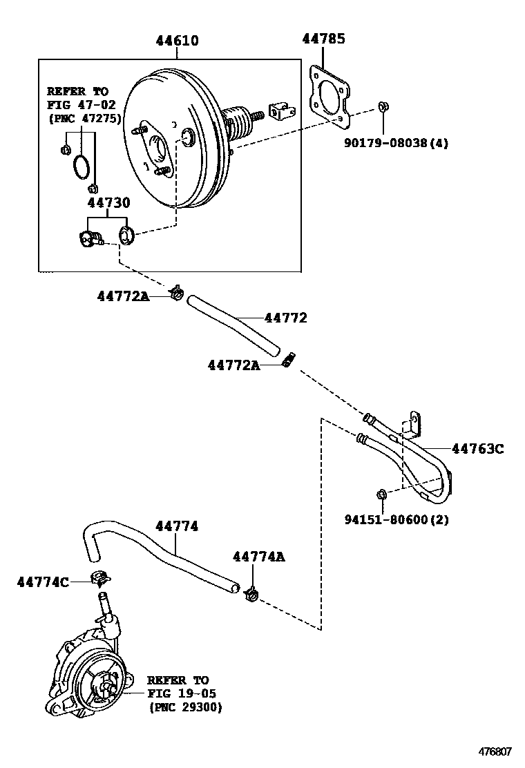 Toyota COROLLA 制动助力器和真空管 EPC diagram — 476807
