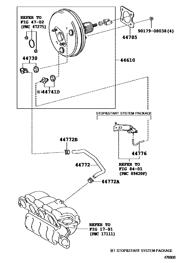 Toyota COROLLA 制动助力器和真空管 EPC diagram — 476808