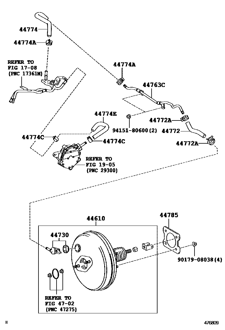 Toyota COROLLA 制动助力器和真空管 EPC diagram — 476809