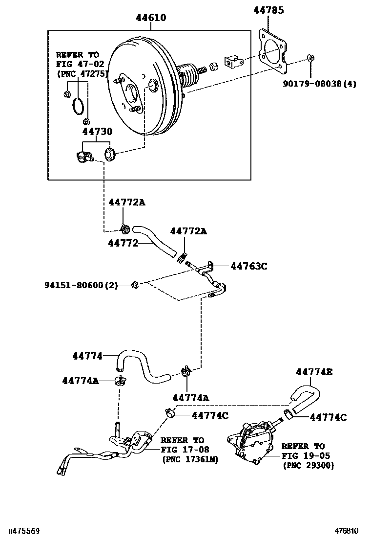 Toyota COROLLA 制动助力器和真空管 EPC diagram — 476810