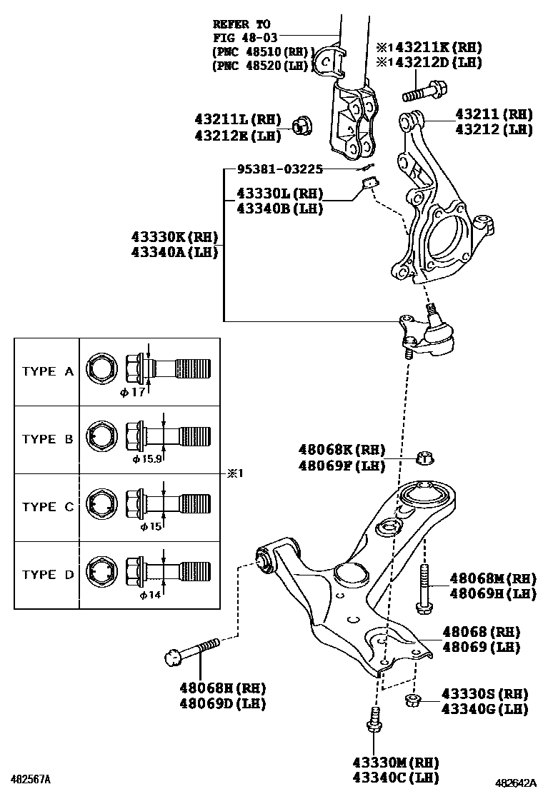 Toyota COROLLA 前桥控制臂和转向节 EPC diagram — 482642A