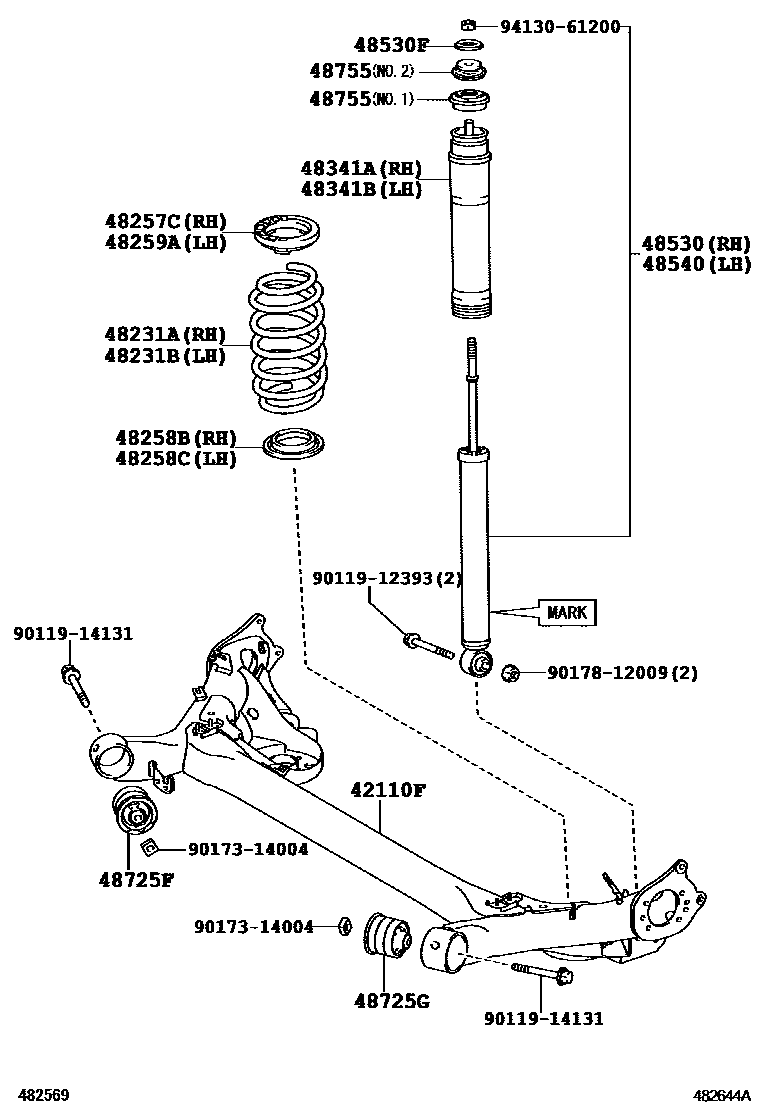 Toyota COROLLA Rear Spring & Shock Absorber EPC diagram — 482644A
