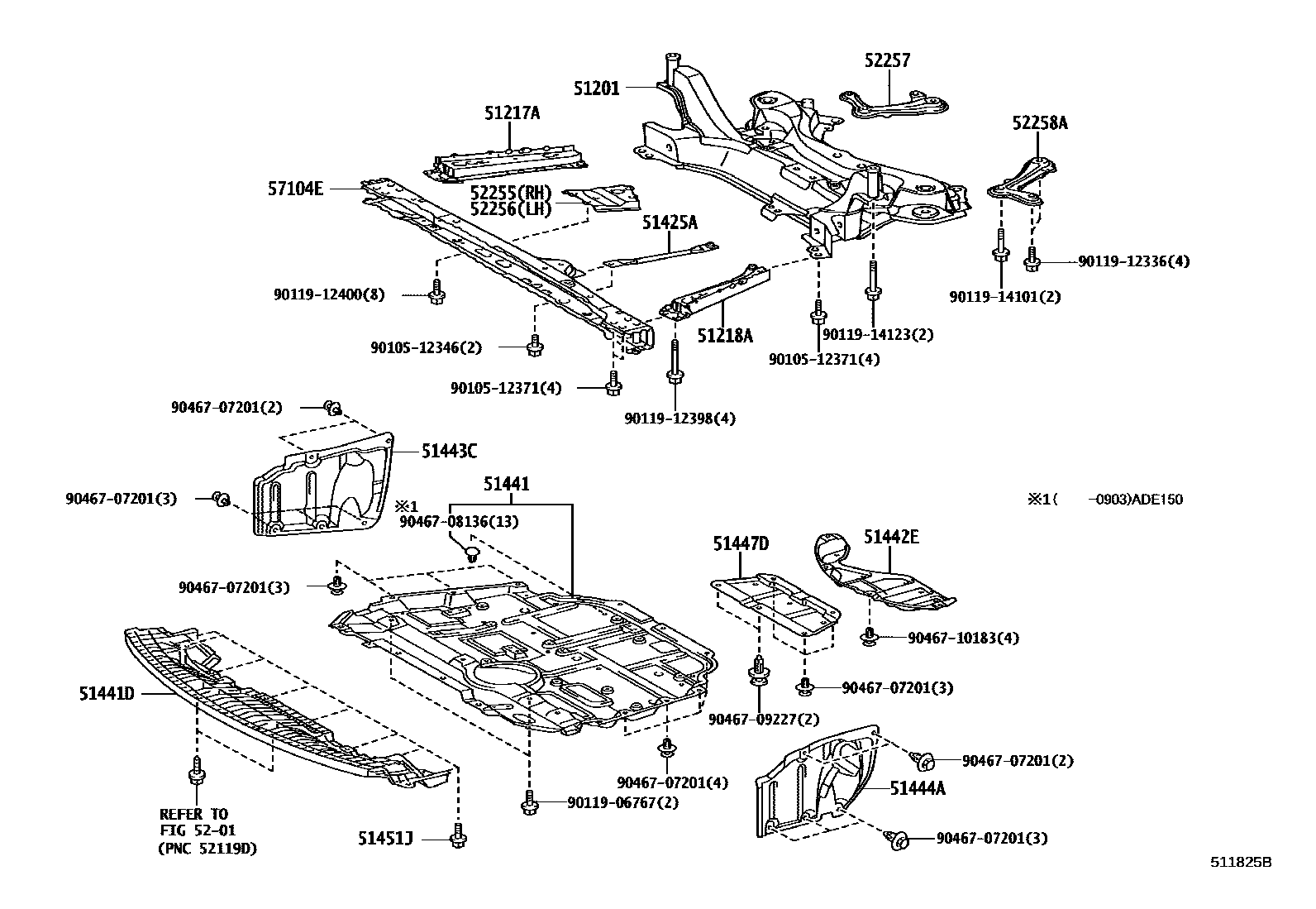 Toyota COROLLA 悬架横梁和发动机底罩 EPC diagram — 511825B