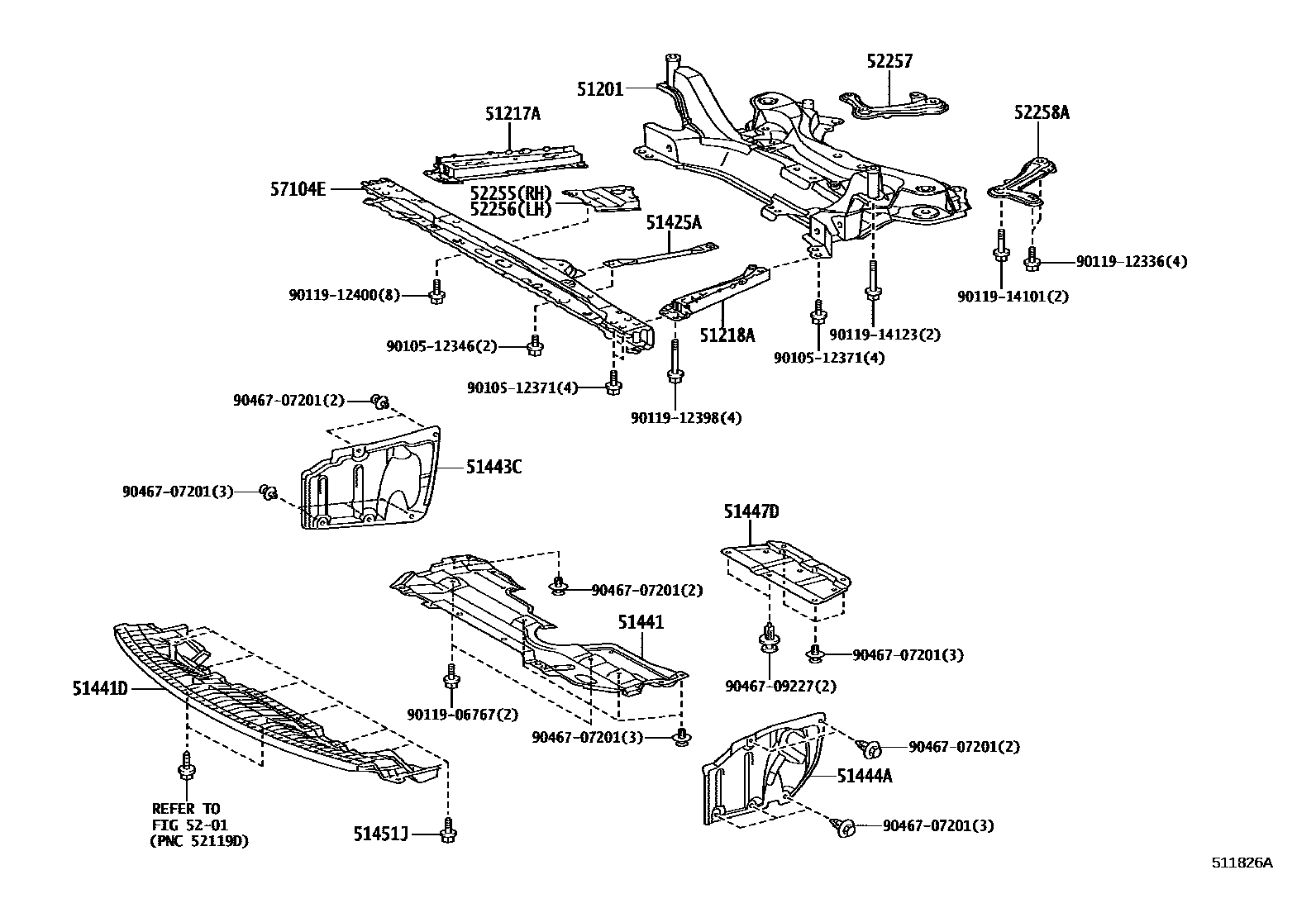 Toyota COROLLA 悬架横梁和发动机底罩 EPC diagram — 511826A