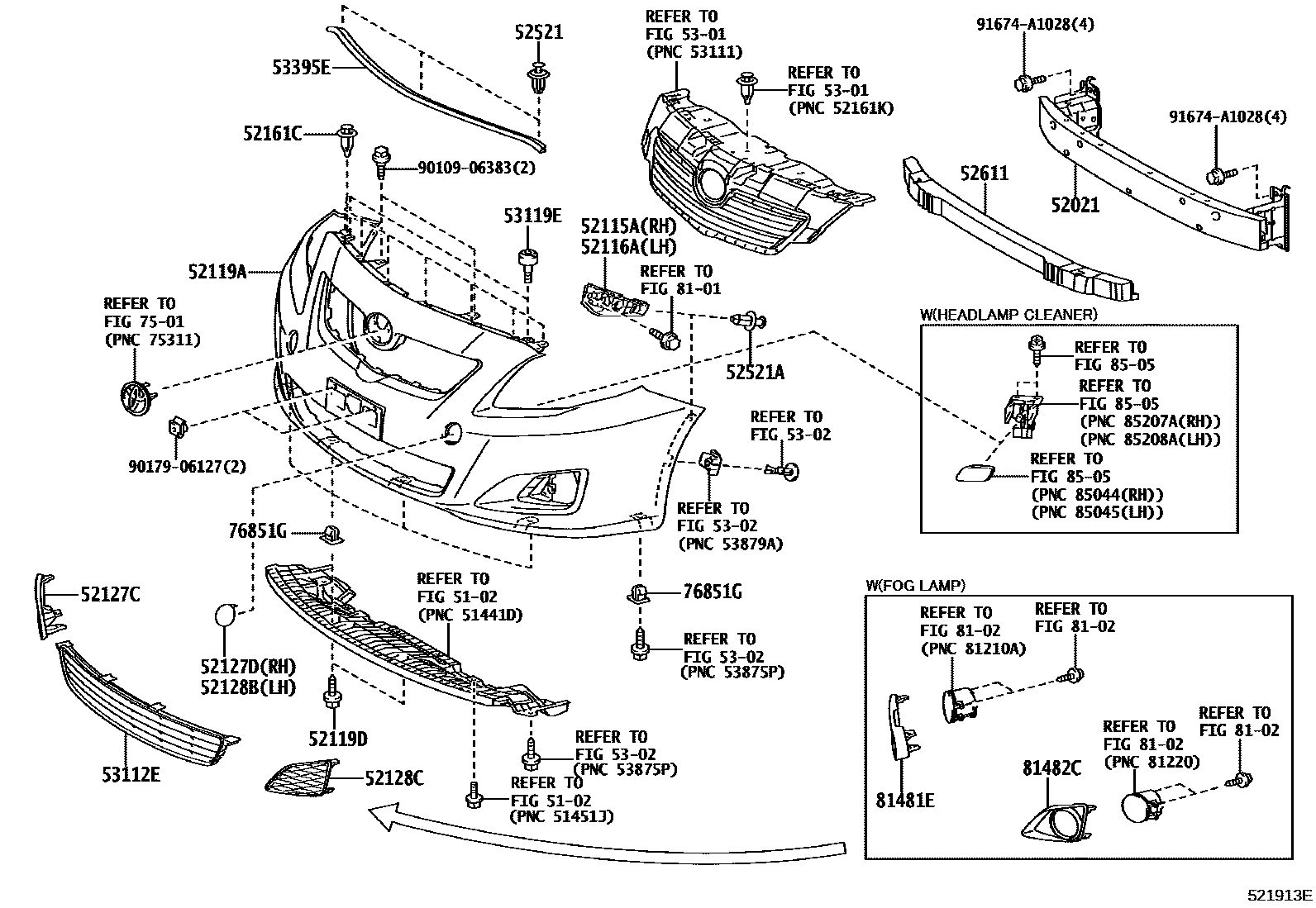 Toyota COROLLA 前保险杠及附件 EPC diagram — 521913E