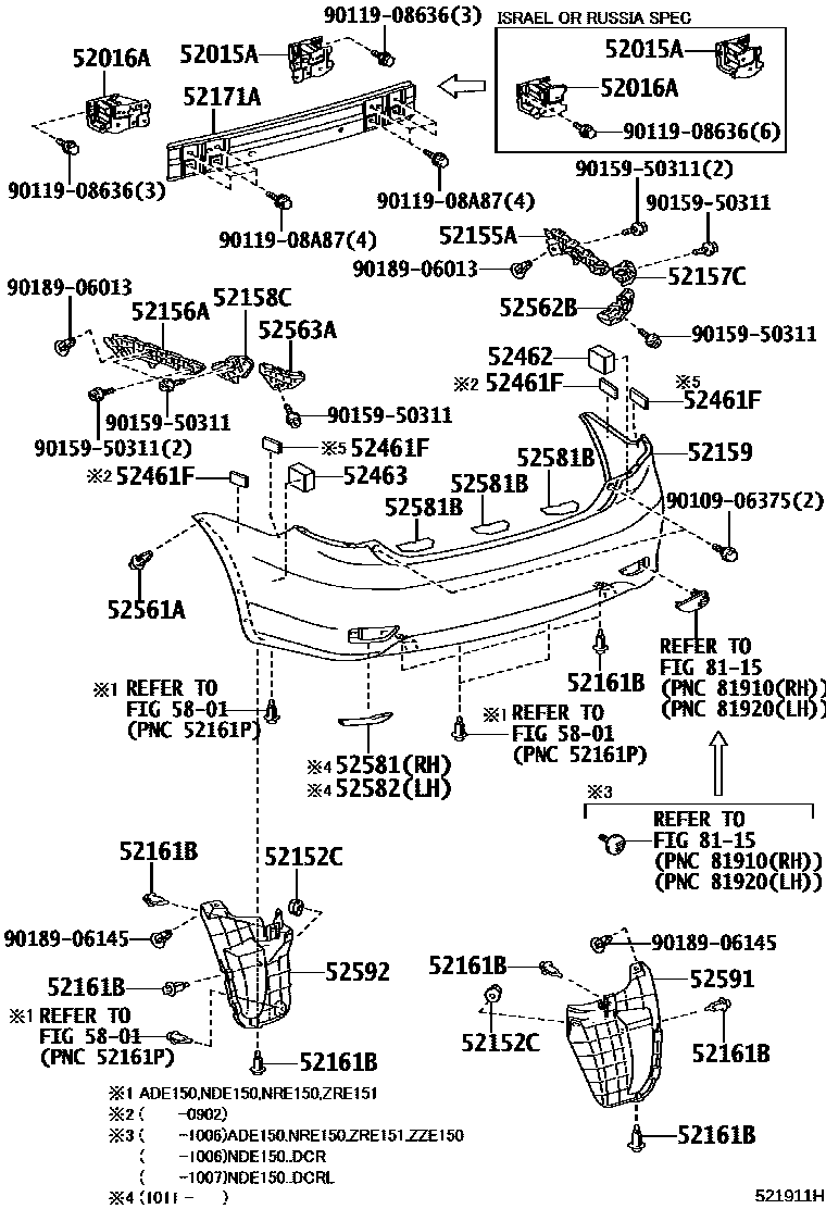 Toyota COROLLA 后保险杠及附件 EPC diagram — 521911H