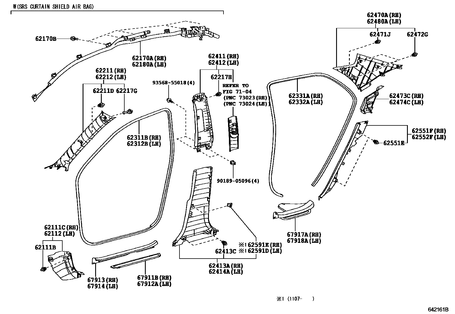 Toyota COROLLA 内饰板和车门防水胶条 EPC diagram — 642161B