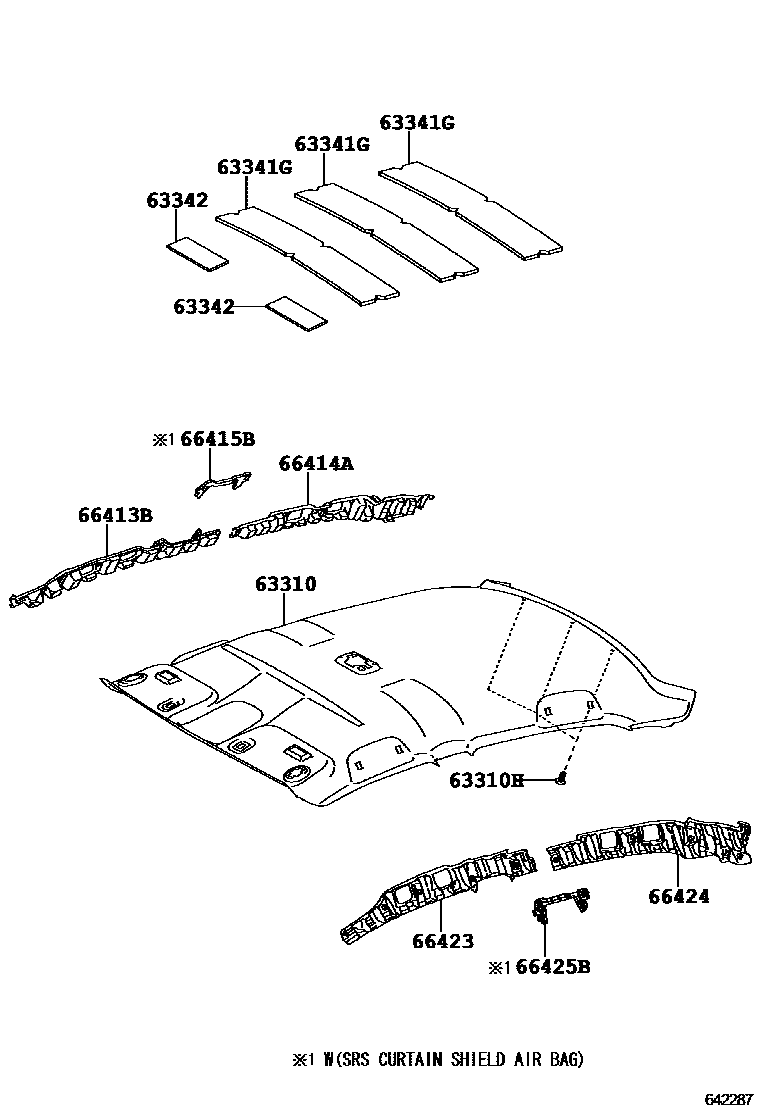 Toyota COROLLA 车顶内衬和消声垫 EPC diagram — 642287
