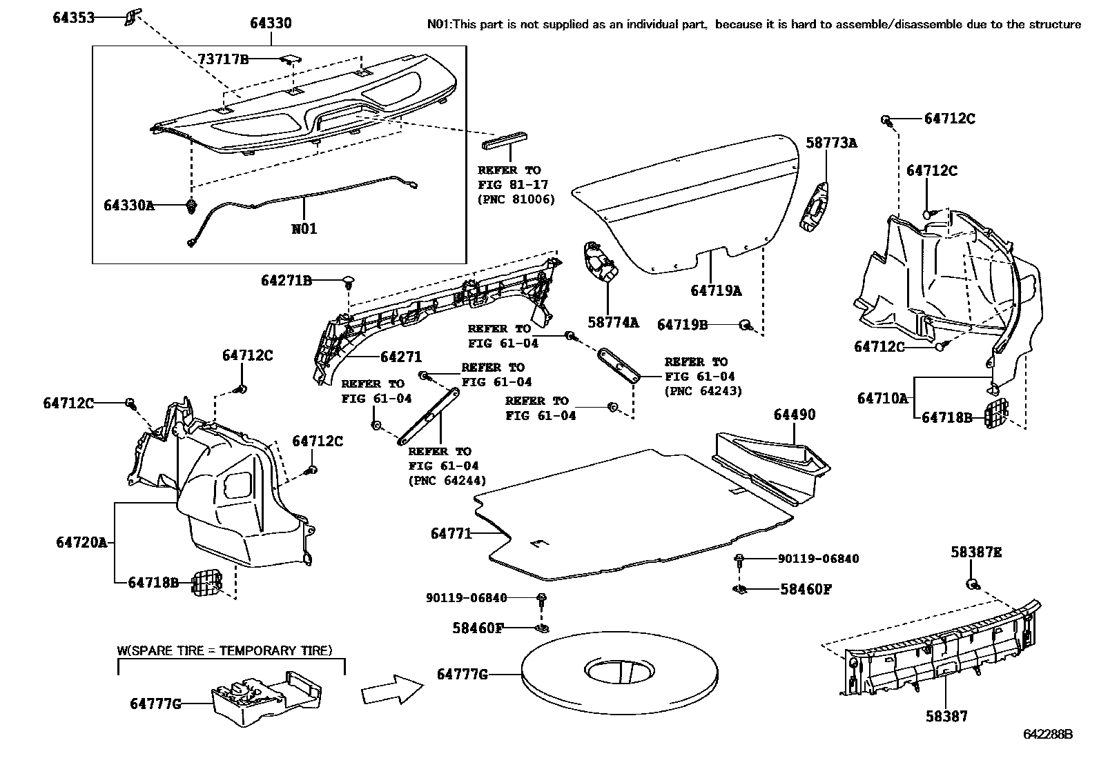 Toyota COROLLA 杂物箱板和行李箱垫 EPC diagram — 642288B