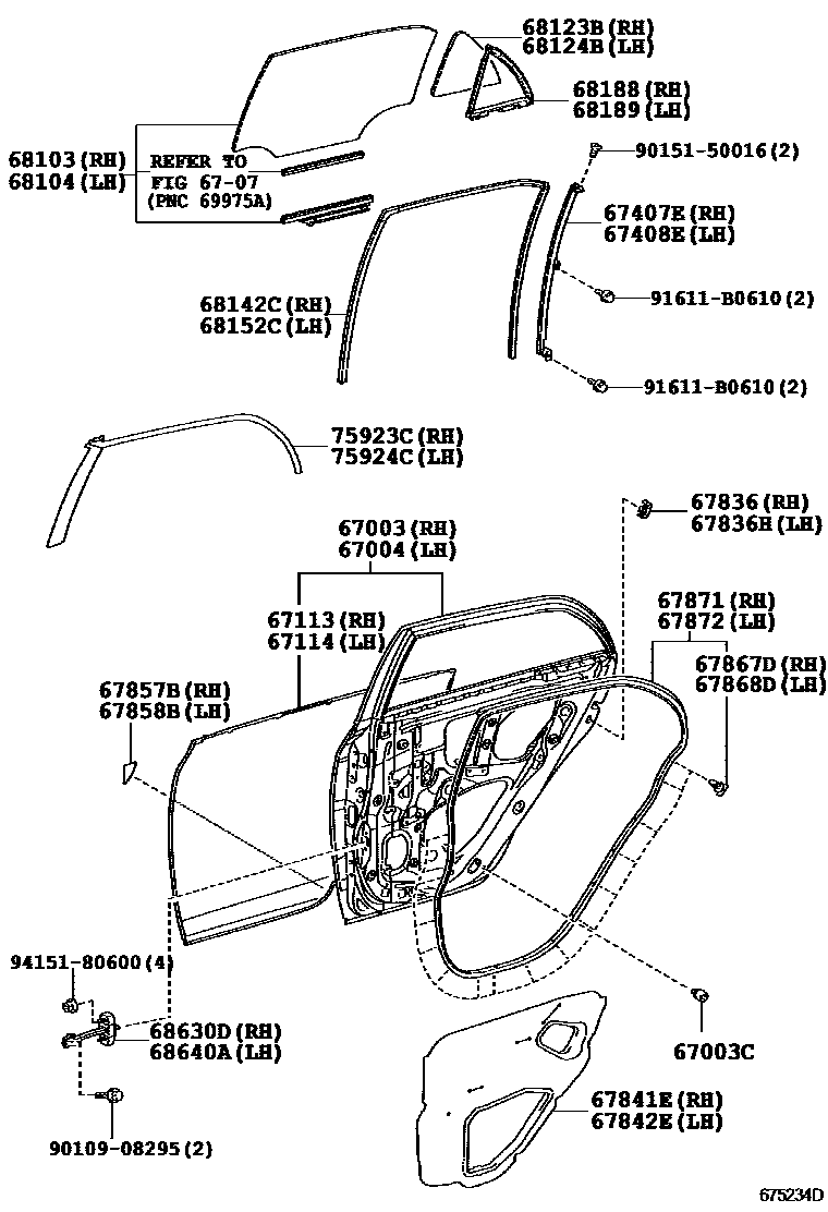Toyota COROLLA 后门板和后门玻璃 EPC diagram — 675234D