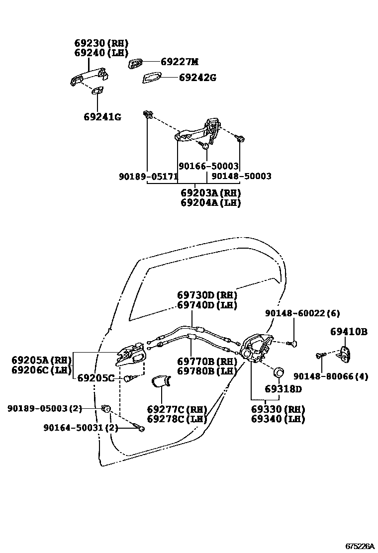Toyota COROLLA 后门锁和后门把手 EPC diagram — 675226A