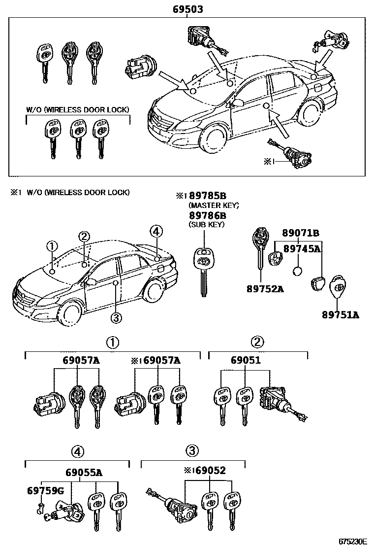 Toyota COROLLA 锁芯组件 EPC diagram — 675230E