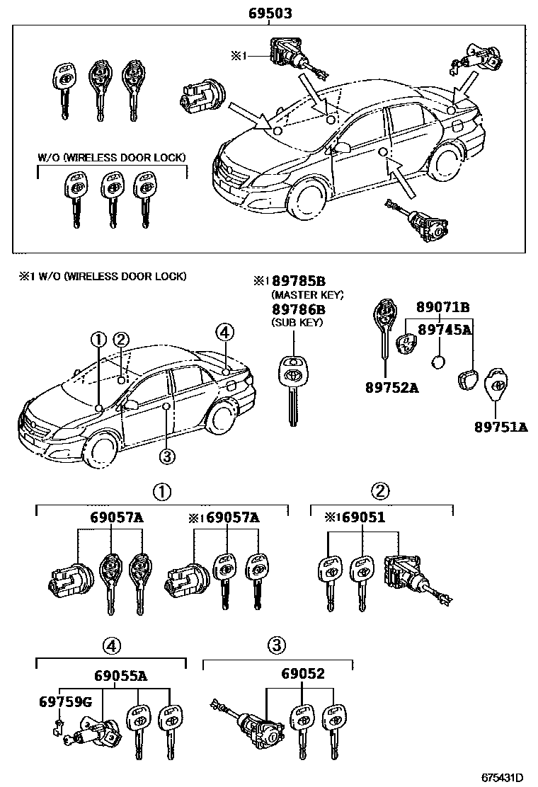 Toyota COROLLA 锁芯组件 EPC diagram — 675431D
