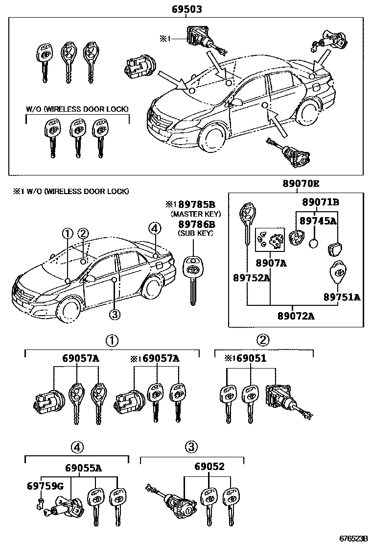 Toyota COROLLA 锁芯组件 EPC diagram — 676523B