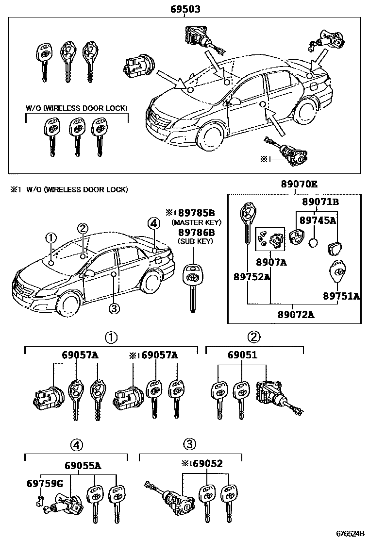 Toyota COROLLA 锁芯组件 EPC diagram — 676524B