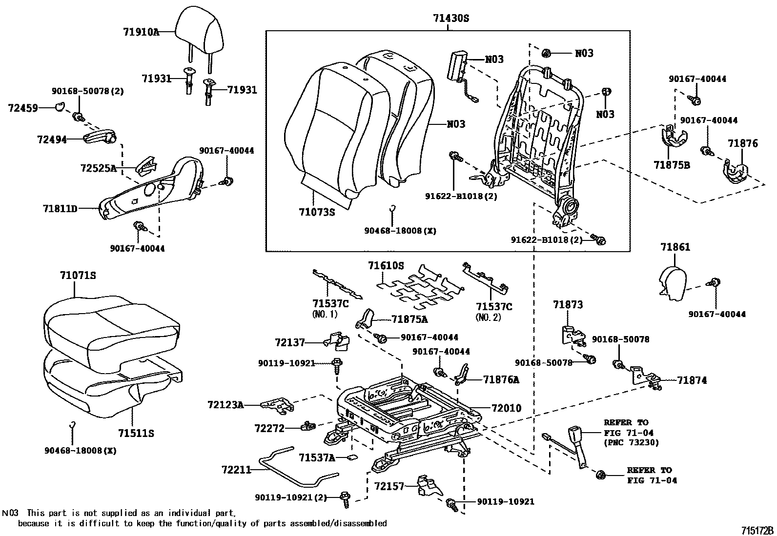 Toyota COROLLA 前排座椅和座椅滑轨 EPC diagram — 715172B
