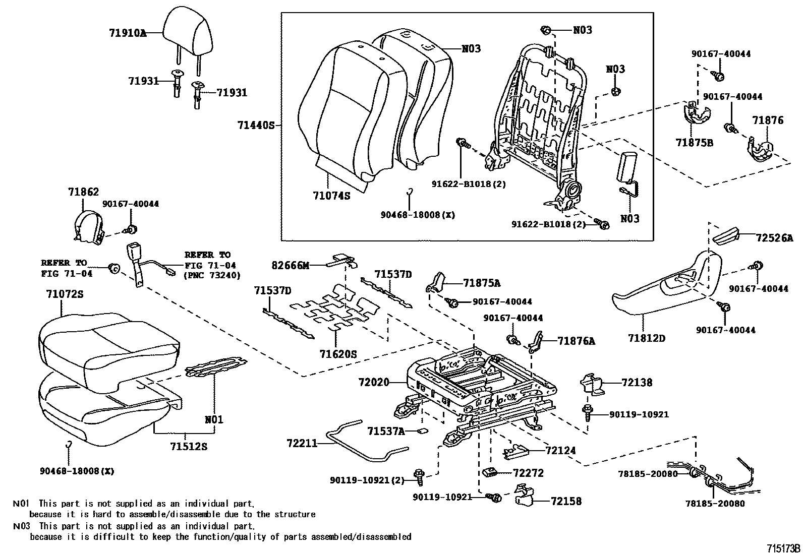 Toyota COROLLA 前排座椅和座椅滑轨 EPC diagram — 715173B