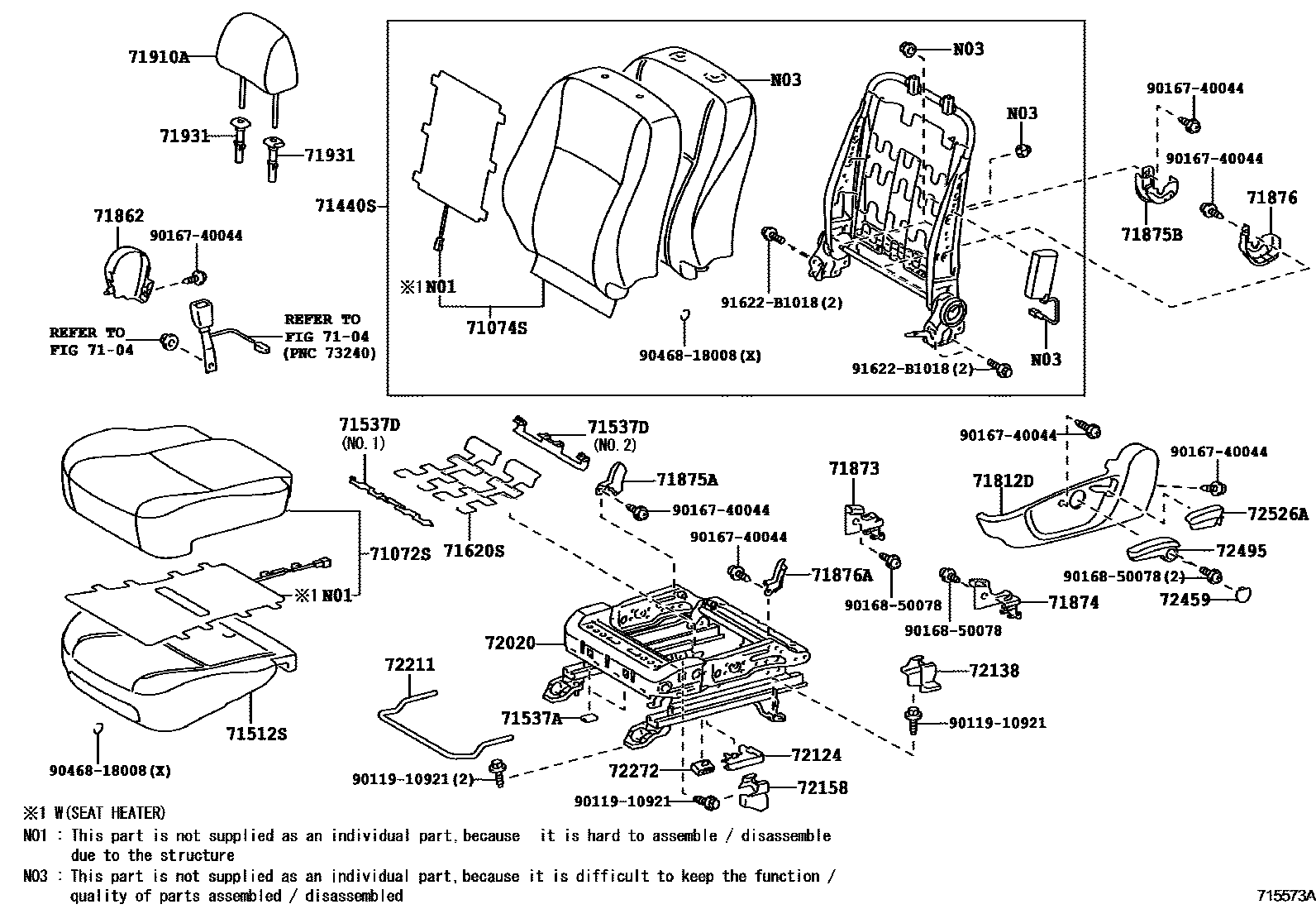 Toyota COROLLA 前排座椅和座椅滑轨 EPC diagram — 715573A