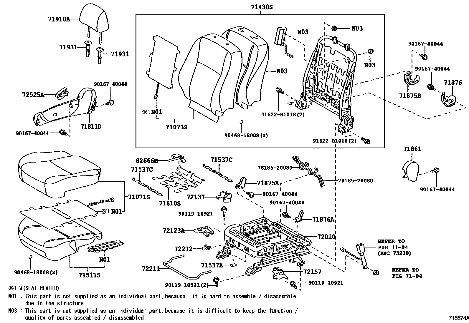 Toyota COROLLA 前排座椅和座椅滑轨 EPC diagram — 715574A